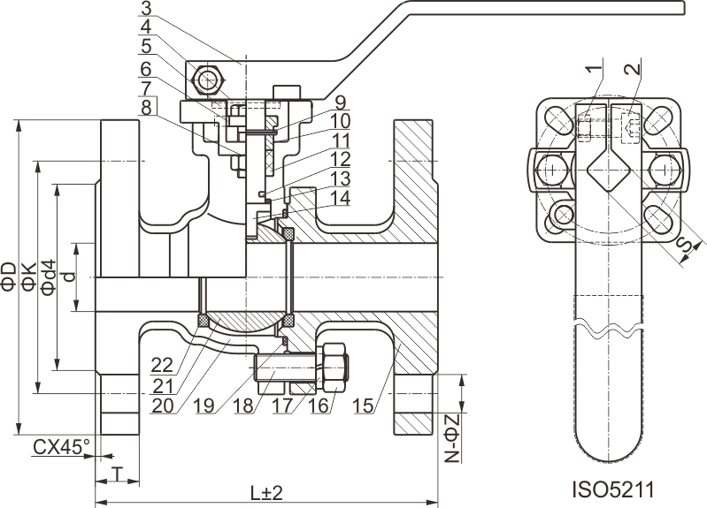 C236 2 chip elevation platform flanged ball valves